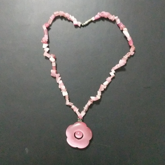 Jewelry - Pink Cat's Eye Flower and Chip Statement Necklace